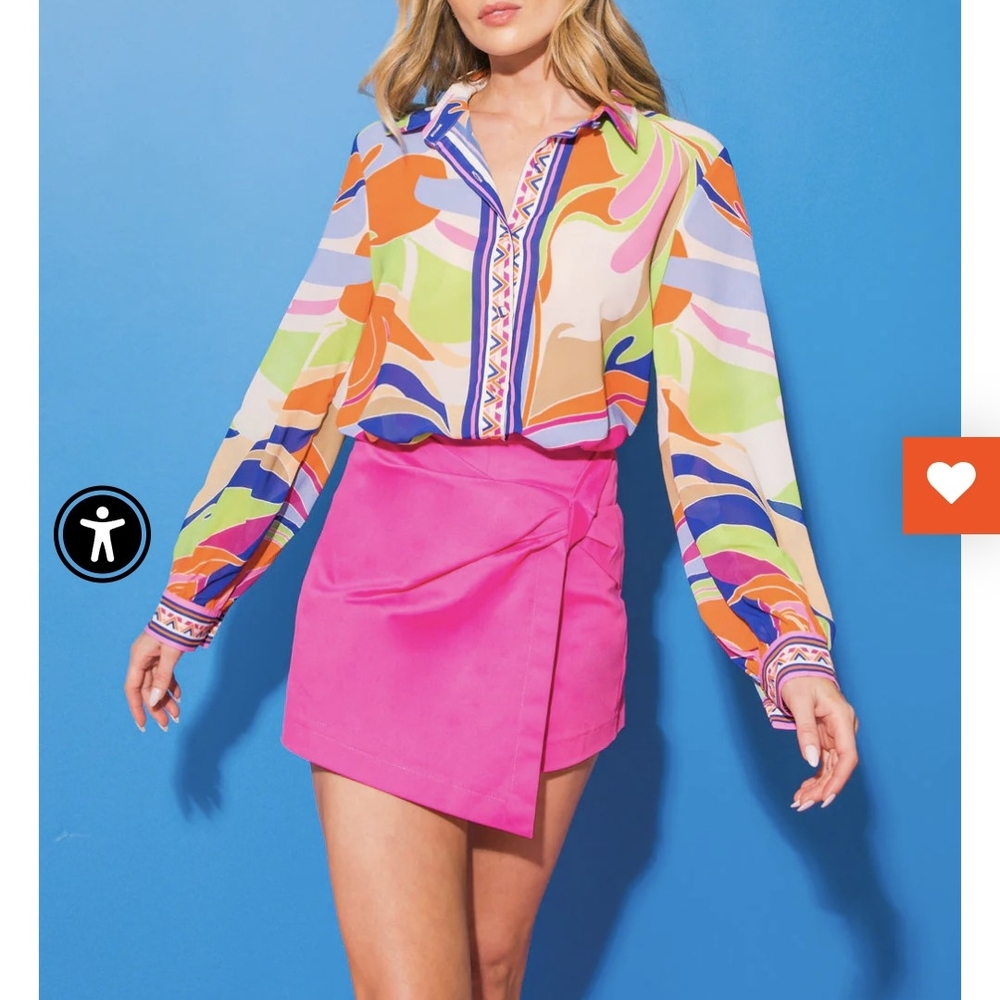 Flying Tomato Blue and Pink Abstract Top